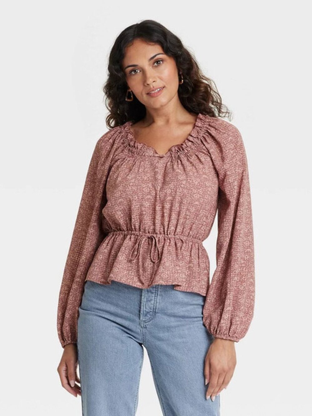 Universal Thread Floral Peasant Blouse | Women's XL | Mauve Balloon Sleeve Top